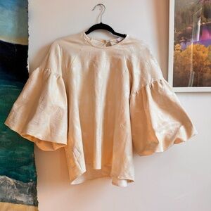 Hunter Bell Bubble Sleeve Cream Shimmer Tiered Blouse Small